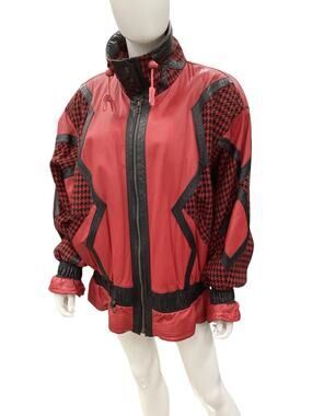 Vintage Jacket Women’s Size XL Leather Bomber Pockets Made In Korea Red & Black